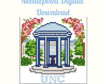 Patrón de lienzo para tapicería UNC Old Well / Adorno para tapicería Chapel Hill / Diseño de punto de cruz universitario / Descarga digital de 13 y 18 mallas