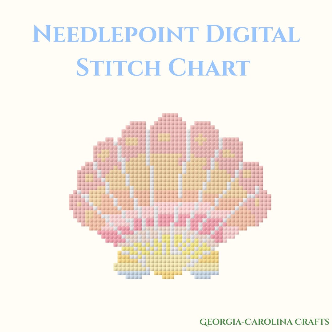 Shell Pattern Needlepoint Seashell Needlepoint Pattern | Scallop Shell Ornament | Coastal Cross ...