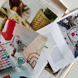 Lot de 60 pages de magazines vintage et modernes, de cartes postales, de partitions vintage (parfaites pour le collage, le découpage, l'album).