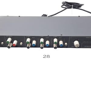 Può includere: Un mixer audio nero con una piastra frontale grigia e manopole argentate. Il mixer ha un logo Symetrix sul lato destro. Il mixer ha una serie di manopole e pulsanti per controllare i livelli audio e gli effetti.