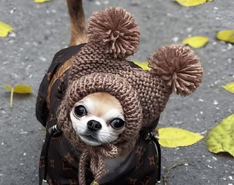 Bonnet chihuahua : bonnet d'hiver pour chien avec pompons
