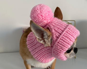 Cappello lavorato a maglia con pompon per cani: berretto invernale per cani di piccola taglia