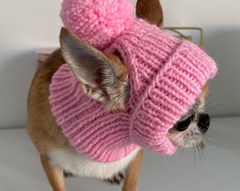 Gorro de punto con pompón para perros pequeños: gorro de invierno para perros pequeños