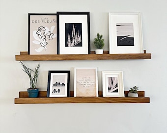 Estante flotante de madera natural: repisa para cuadros y decoración de pared