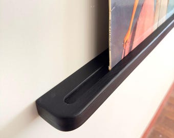 Minimalist Hardwood Floating Record Display, Wall Mount Album Shelf