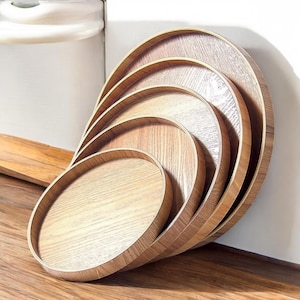 Round Wooden Serving Tray Set – Modern Minimalist Wood Platters for Dining, Rustic Decorative Bowls for Kitchen or Coffee Table Decor