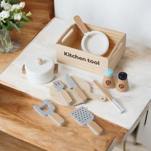 Wooden Toy Kitchen Playset for Kids - Montessori Cooking Set with Utensils, Pretend Play Kitchen Accessories, Educational Gift for Toddlers