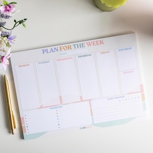 A4 Weekly Planner Pad: Pastel Desk Notepad with Habit Tracker