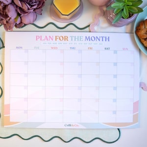 A3 Pastel Monthly Desk Planner | Undated Calendar Organizer
