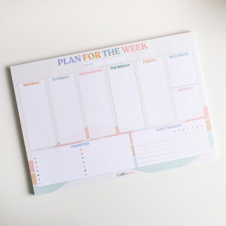 A4 Weekly Planner Pad: Pastel Desk Notepad With Habit Tracker - Etsy ...