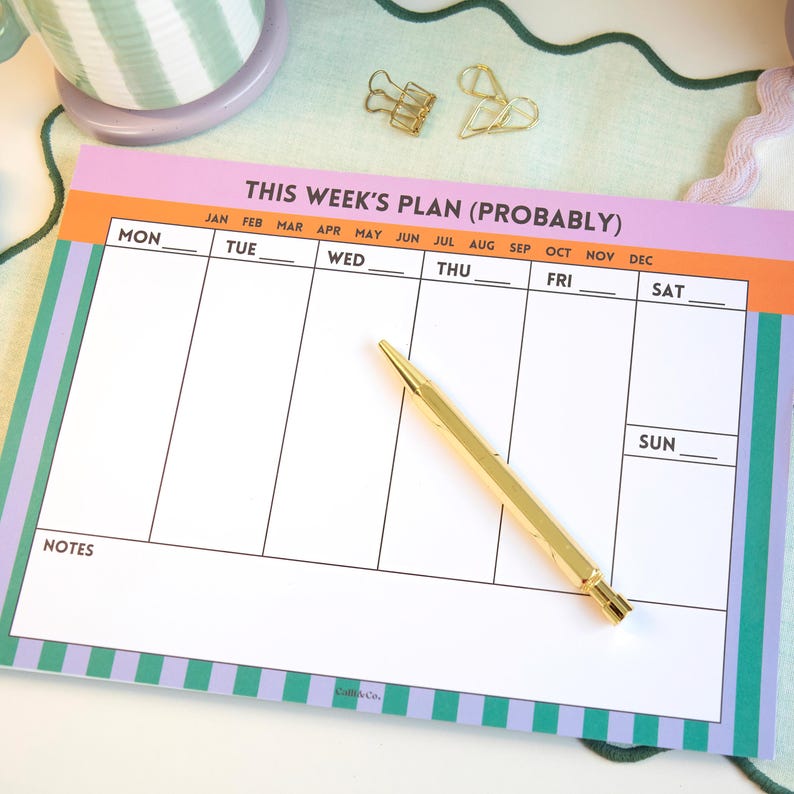 Bright A4 Weekly Planner Pad | Colorful Desk Notepad - Etsy
