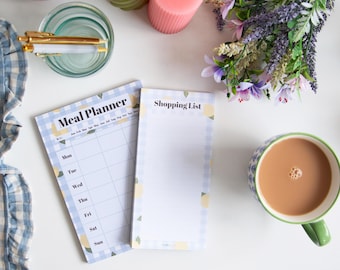 Set maaltijdplanner en boodschappenlijstje citroen gingham (A5/DL)