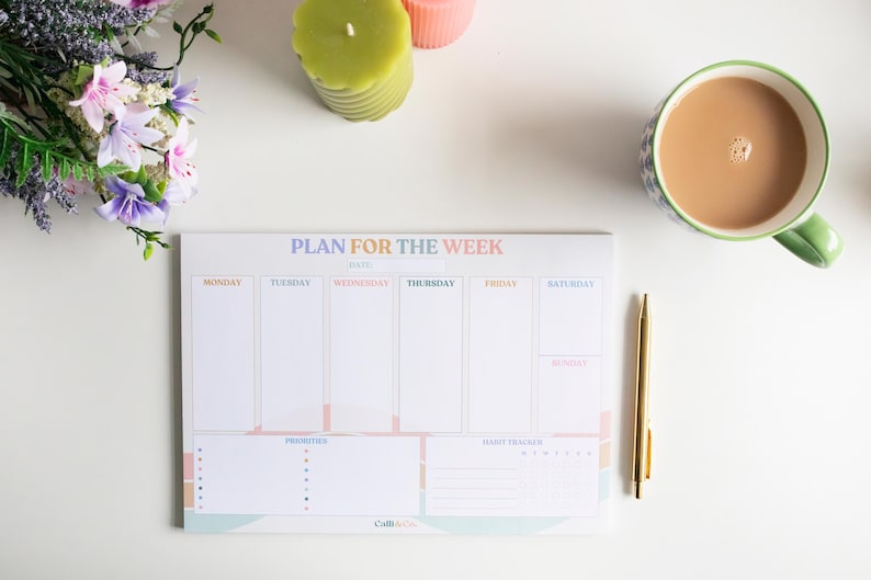 A4 Weekly Planner Pad: Pastel Desk Notepad With Habit Tracker - Etsy