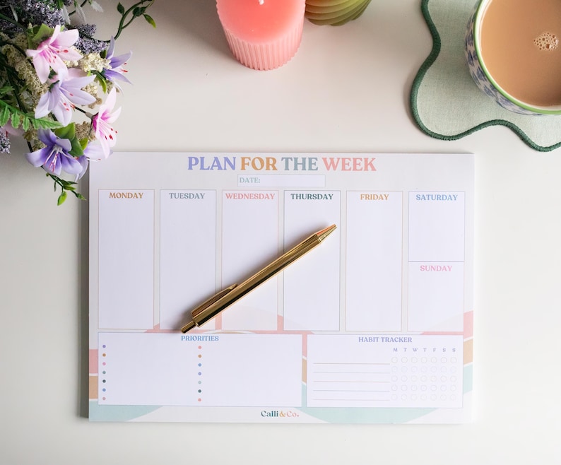 A4 Weekly Planner Pad: Pastel Desk Notepad With Habit Tracker - Etsy UK