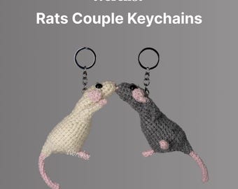 Crocheted Couple Rats Keychain: Customizable Funny Animal Gift