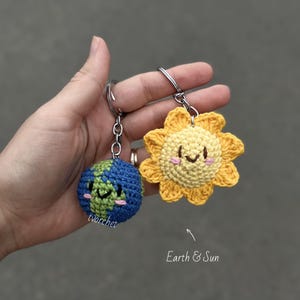 Crochet Sun, Moon, Earth Keychain Set: Celestial Couple Keyrings