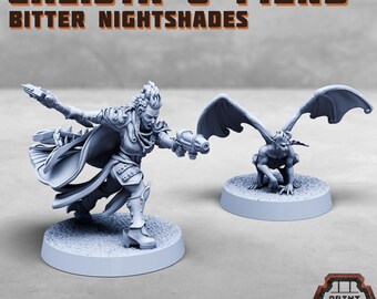 Calista & Fiend - Bitter Nightshade Bodyguard | 3D Printed Miniature by Print Minis | ABS-like Resin