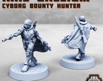 Cyborg Bounty Hunter Miniature: 3D Printed Sci-Fi RPG Figure