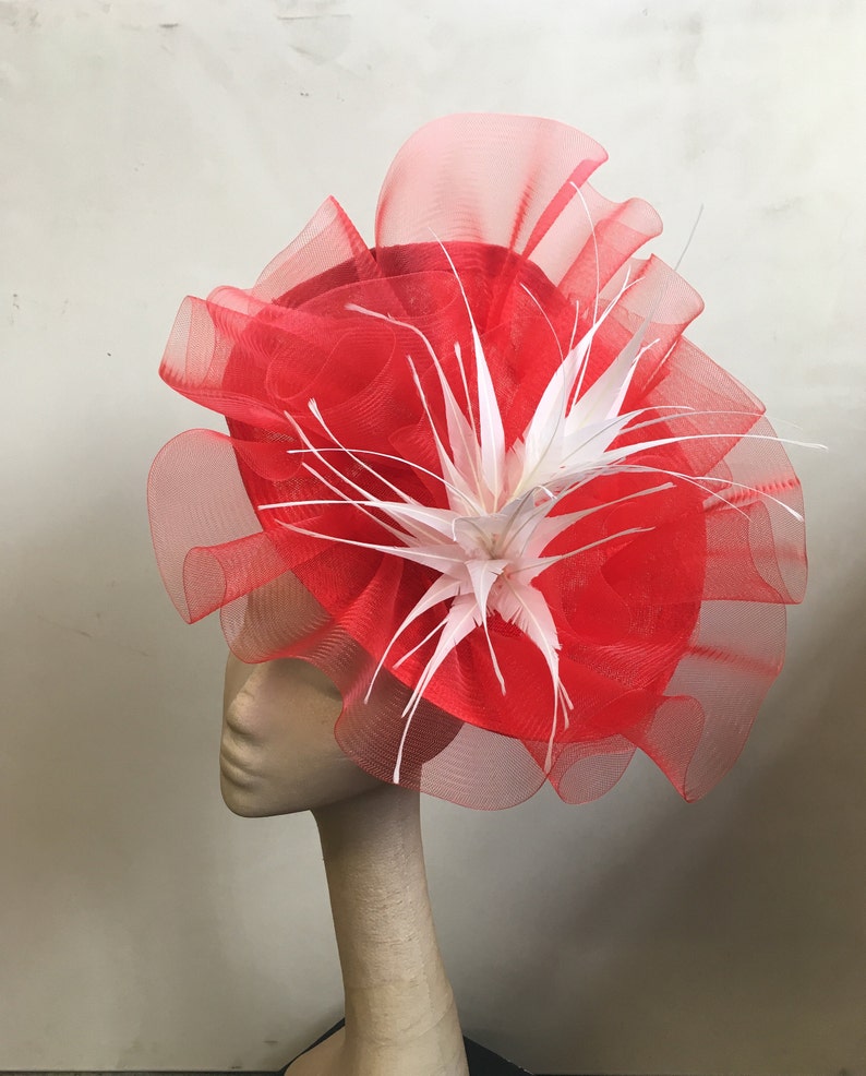 bright red crin fascinator headband headpiece wedding party piece race ascot