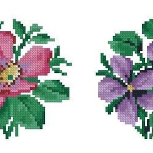 2 small vintage digital patterns with violets and wild roses for cross stitch or Berlinwork