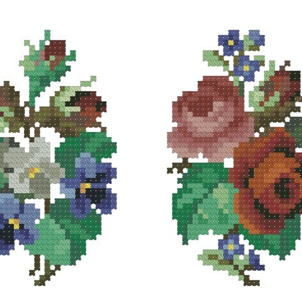 3 small vintage digital patterns with flowers for cross stitch, berlin woolwork or beadwork