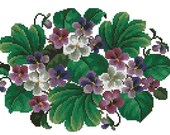 Small violets flowers antique digital cross stitch pattern