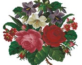 Roses and primulas vintage digital cross stitch or gobelin pattern