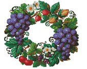 Fruit wreath with grapes and strawberries antique cross stitch pattern