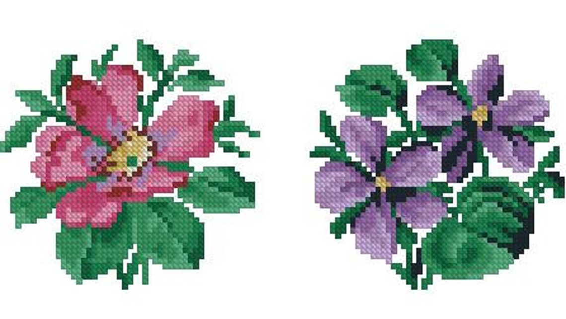 2 Small Patterns With Violets and Wild Roses for Cross Stitch Etsy