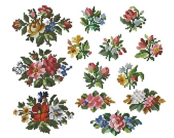 Small vintage flowers digital pattern collection for cross stitch or Berlinwork