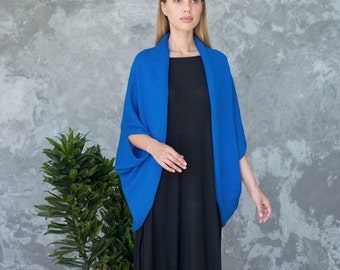 Hand Knit Wool Cardigan, Chunky Open Shawl