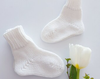 WHITE Merino wool baby socks 4 COLORS, Newborn socks for boys and girls, Hand knitted socks for babies, Baby shower gift baby booties