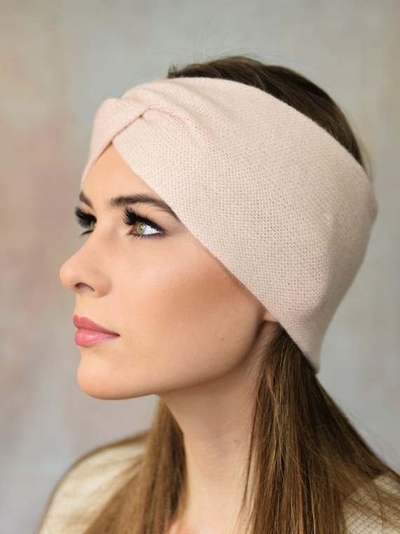 Cashmere Hand Knit Headband, Wide Turban Twist Headband, Merino 