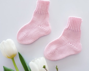 ROSE PINK Merino wool baby socks, Newborn socks, Hand knitted socks for girls, Baby shower gift, Christmas gift for baby girl, baby gift