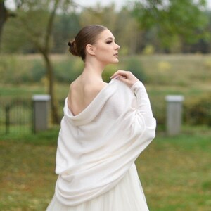 WHITE Bridal shawl, 3 COLORS Wedding shawl for bride,  Knitted bridal cover up, White wedding shawl with long sleeves
