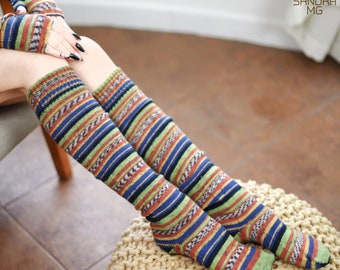 Long Wool Socks, Knit Over Knee High Socks, Women's Winter Leg Warmers