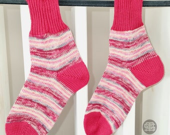 Hand Knitted Wool Socks, Pink Winter Knit Boot Socks