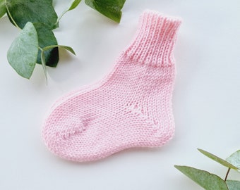 Premium Hand-Knitted Merino Wool Newborn Socks - Eco-Friendly Baby Gift, Breathable, Gentle, Cozy Knitted Baby Booties, Rose, Pink color