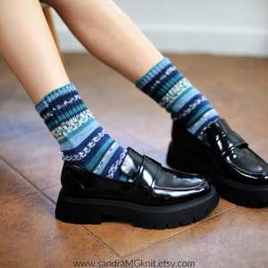 Blue hand knitted socks, Winter wool socks, Christmas socks gift for friend, Warm wool socks, Wool boot socks, Sister Birthday gift