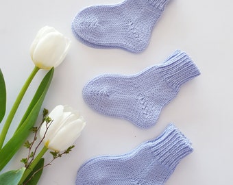 BLUE Merino wool baby socks 4 COLORS, Newborn socks for boys, Hand knitted socks for babies, New baby gift, Baby shower gift baby booties
