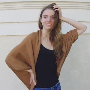 Hand Knit Wool Cardigan, Loose Cocoon Sweater, Shawl