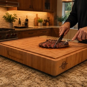Extra Large Solid Maple End Grain Cutting Board – 18"x18" Butcher Block Prep Area