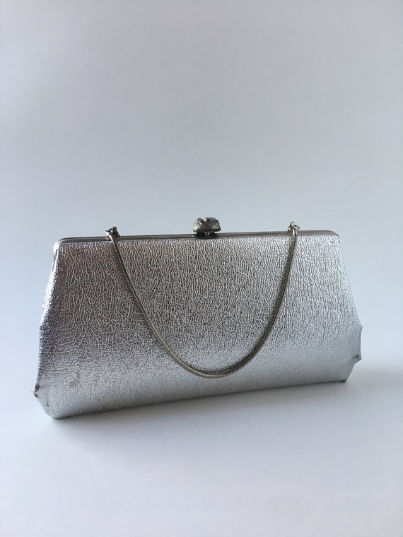 silver clutch evening bag