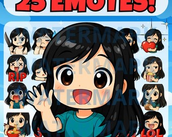 Chibi black girl twitch emote, girl emote for Twitch, chibi girl emotes, black hair emotes, chibi girl, Discord emotes, twitch emote, tiktok