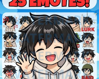 Twitch-emotes, chibi-emotes jongens, Discord-emotes, schattige emotes, chibi-emotes, YouTube-emotes, jongensemotes, emotepakket, zwartharige jongensemotes