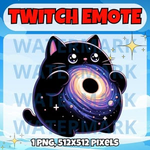 Black cat twitch emote - cute emote for Twitch Discord Youtube Kick Streams - cute kitten black hole emote - Kawaii black cat emote graphic