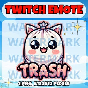 Kawaii trash twitch emote - cute emote for Twitch Discord Youtube Kick Streams - chibi pink trash emote - funny girly trash bag twitch emote