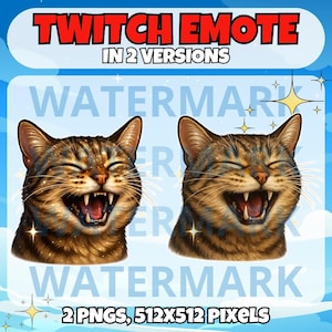 Tabby cat twitch emote - cute emote for Twitch Discord Youtube Tiktok Stream - Cute tabby cat emote - gray cat laughing emote - tabby kitty