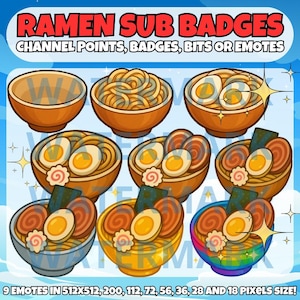 Ramen twitch emote, channel points, sub badge or bit graphics - ramen bowls emote for Twitch Discord Youtube Tiktok Streams - Japanese food
