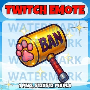 Pet ban hammer twitch emote - cute emote for Twitch Discord Youtube Kick Stream - ban hammer emote - funny ban cat banning meme twitch emote